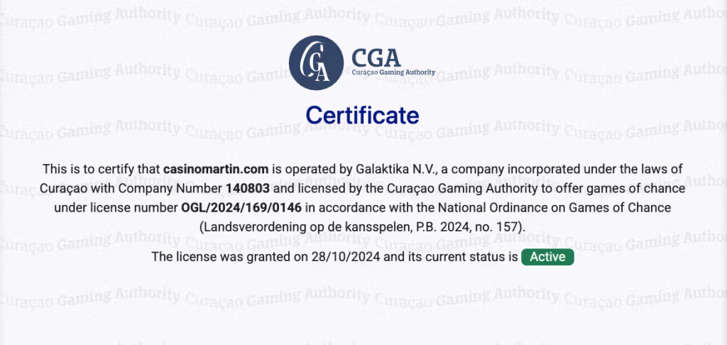 Лицензия казино Мартин